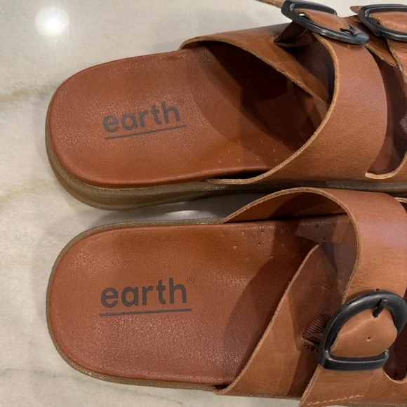 Earth Lory Slide Sandals Size 8 Brown Leather Buckles - Picture 5 of 13